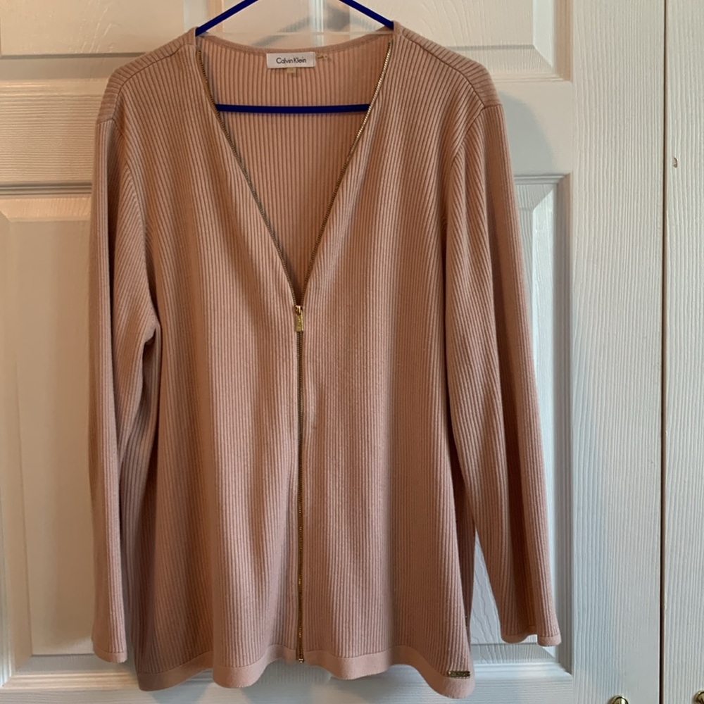 Women’s Calvin Klein 1x neutral cream zip spring sweater - Picture 2 of 5